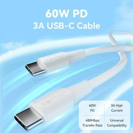 Vention Cable USB-C a USB-C 2.0 60W Blanco 0.5m TAXWD